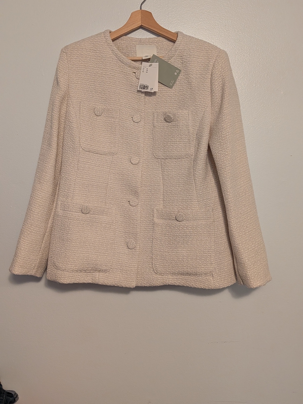 H&M Cream Textured Tweed Blazer Jacket